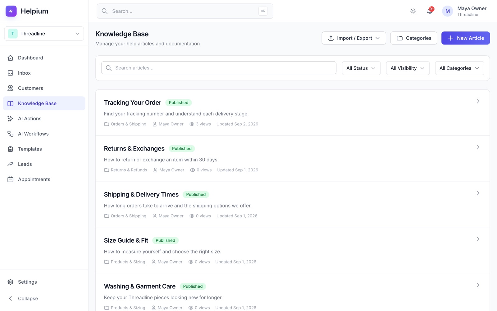 Load what your business or software knows into the knowledge base